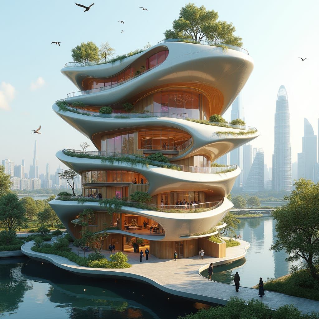 Futuristic Flower-Shaped Skyscraper with Organic and Synthet...