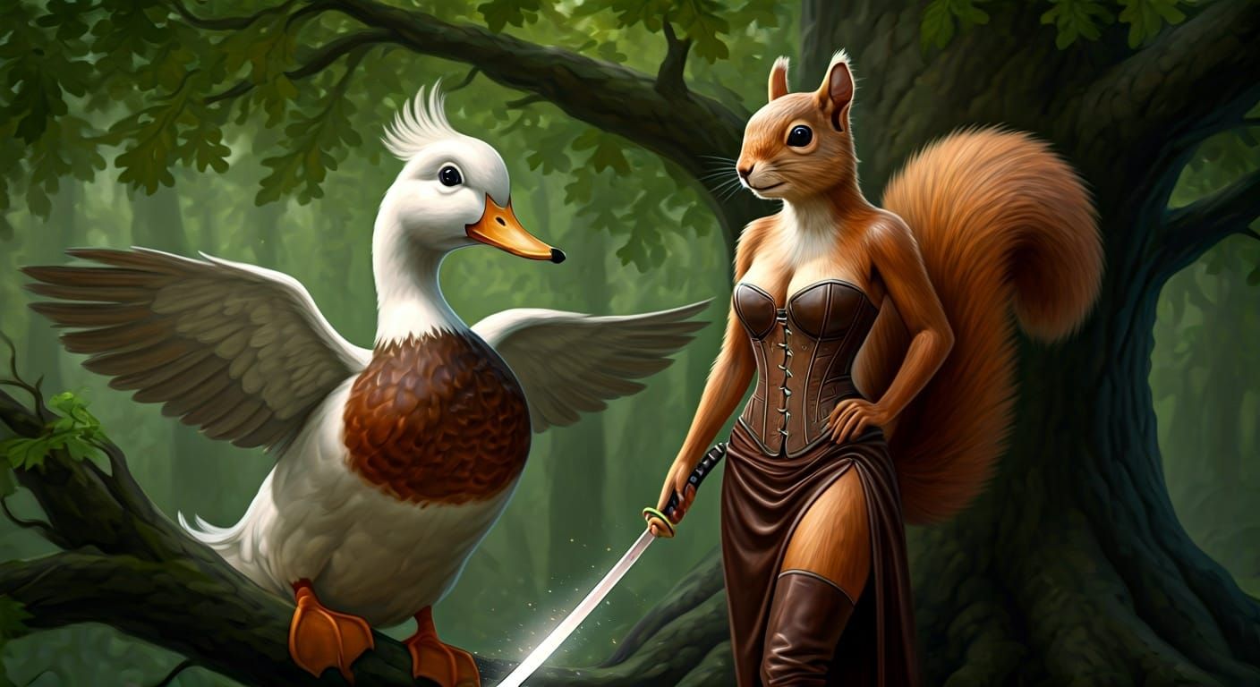 Squirrel-Women with Katanas in Mythic Fantasy Style