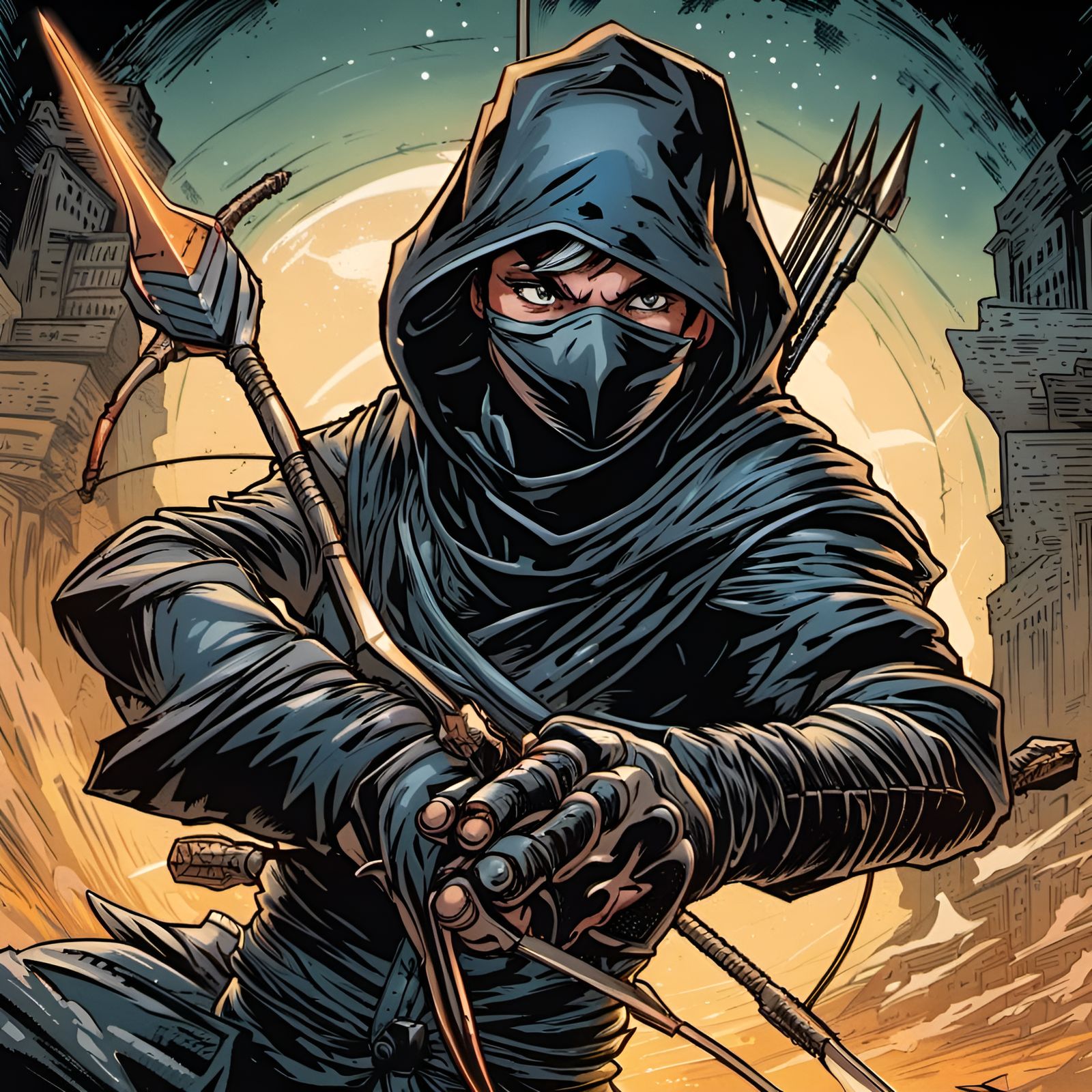 Ninja Archer in Comic Book Style