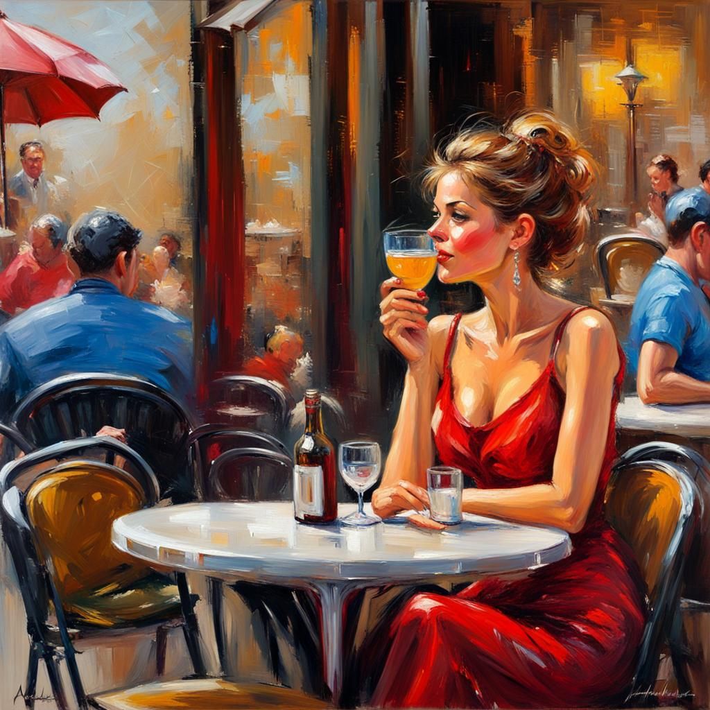 Colorful Christmas Cafe Scene in Expressionist Style