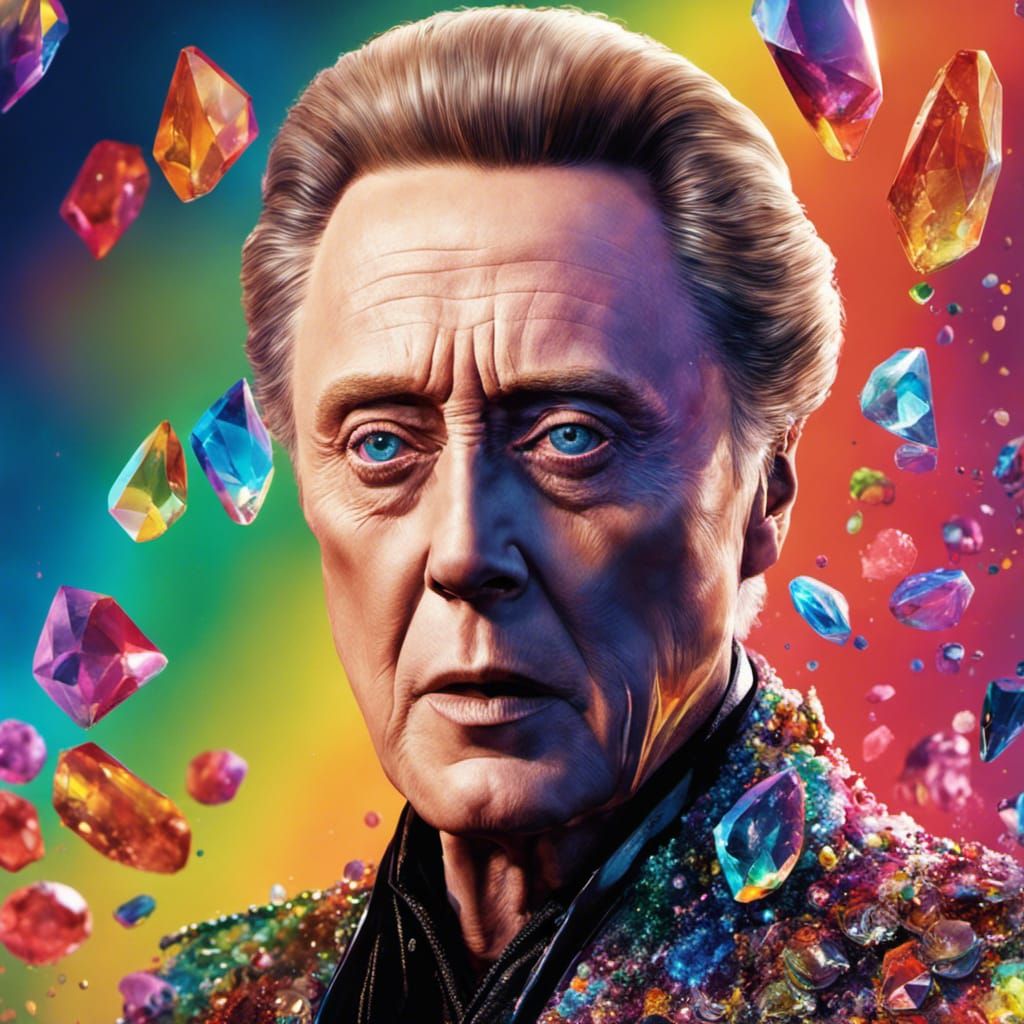 Crystalline Christopher Walken Portrait in Neon Colors