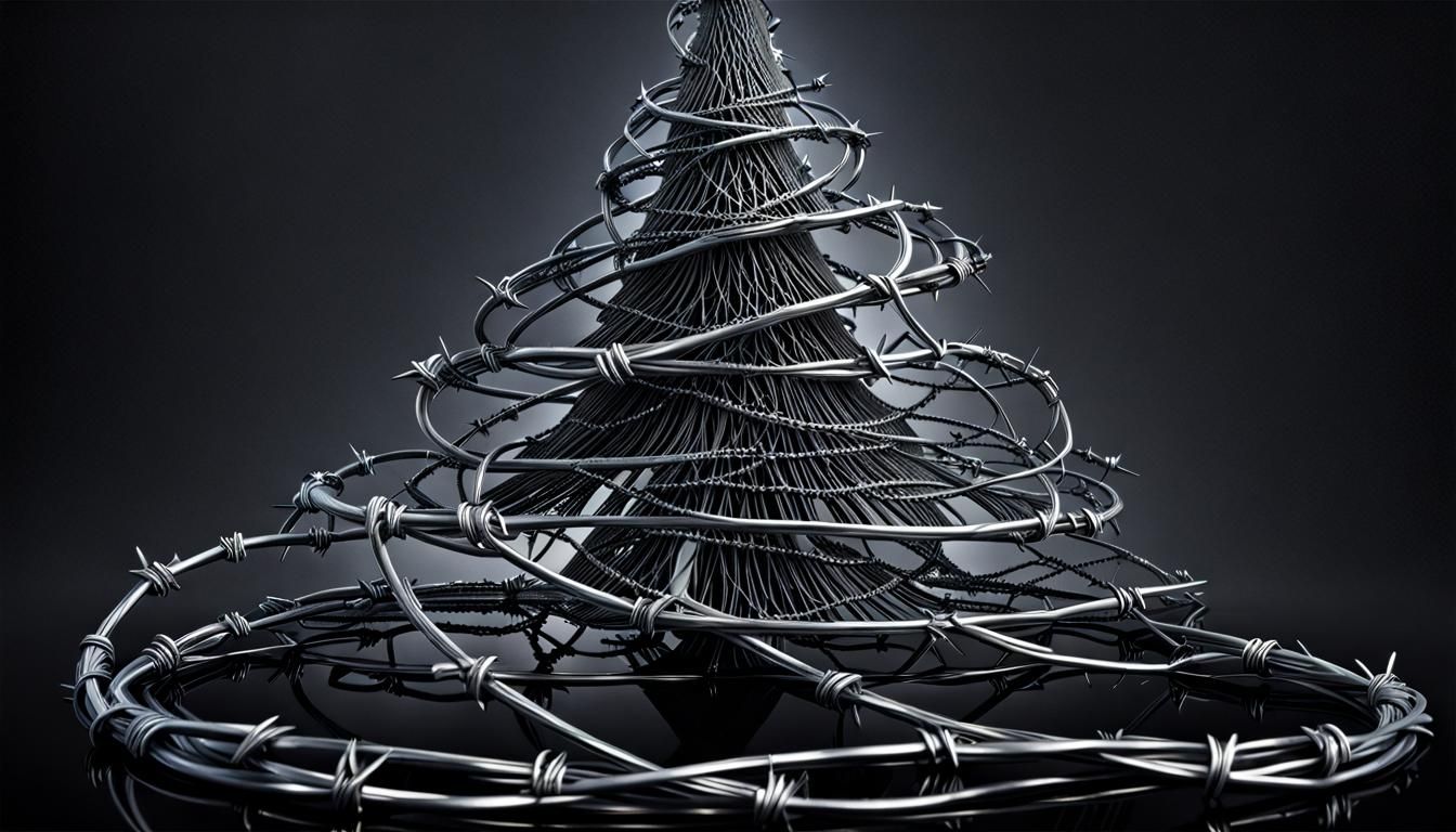 Barbed Wire Christmas Tree in Liquid Metal