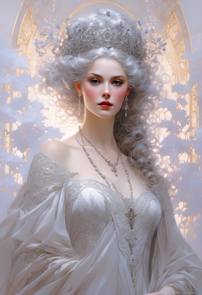 Grey Lady Portrait with Luminous Hair and Gown