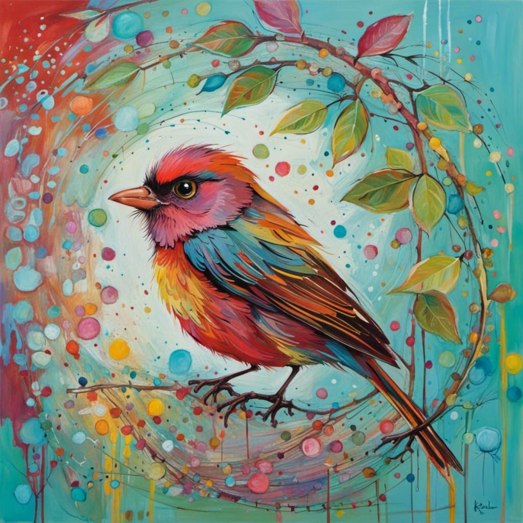 Colorful Bird Illustration in Mixed Media Style