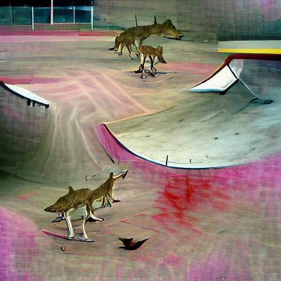 Coyotes Shredding in Skate Park Surrealism
