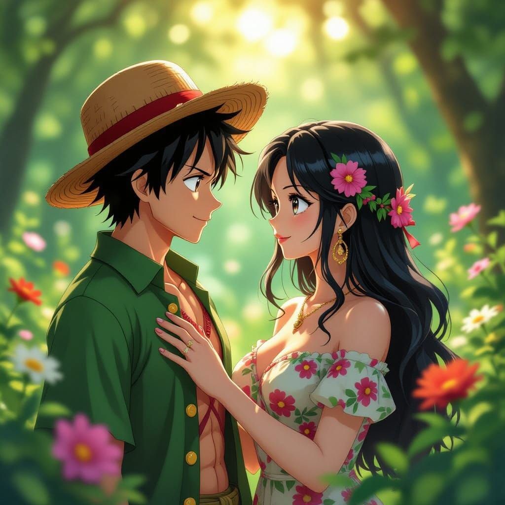 Luffy and Boa Hancock in Anime Style