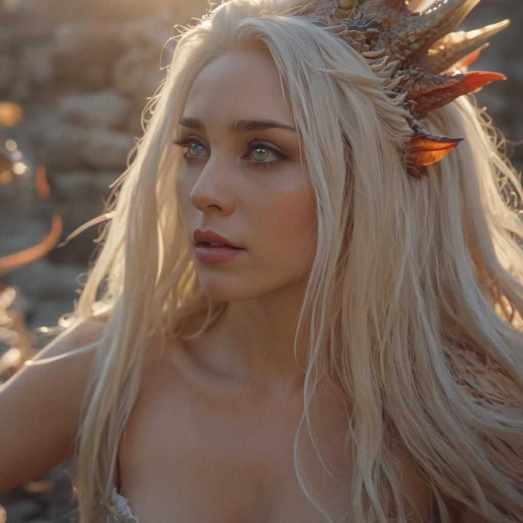 Woman Dragon with Multicolored Eyes in Dark Fantasy Style