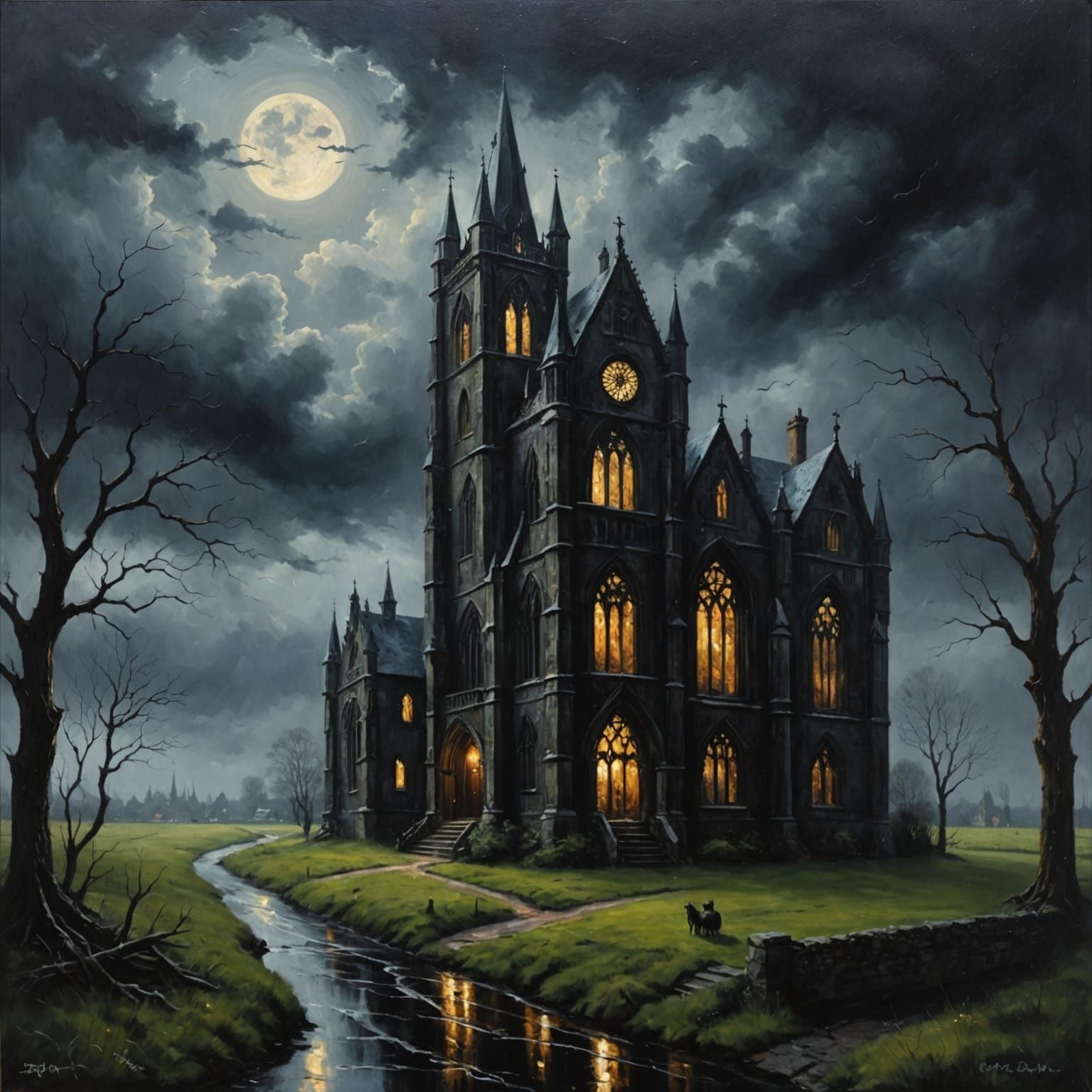 Gothic Storm: A Dark Oil Painting