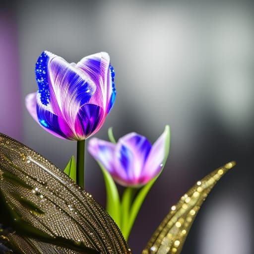 Intricate Crystal Tulip in Dynamic Lighting