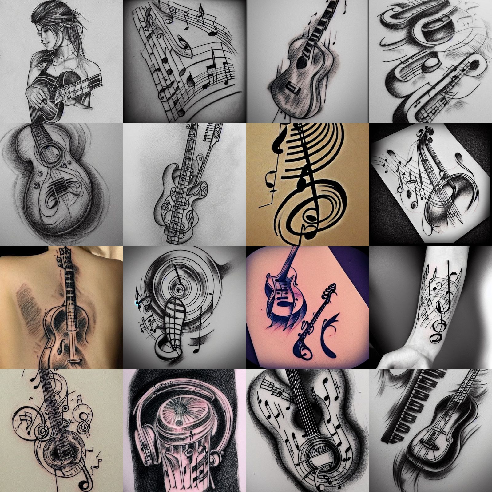 Music Tattoo Design in Pencil Sketch Style