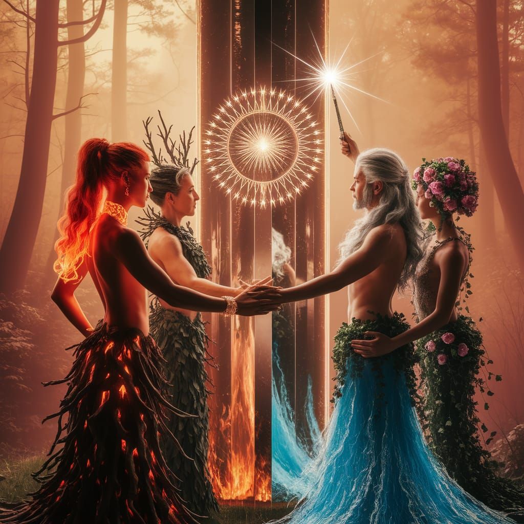 Enchanted Forest Ritual with Elemental Figures