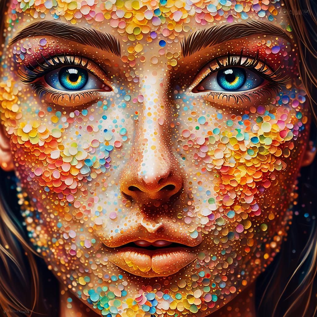 Pointillist Portrait of a Woman with Vibrant Eyes