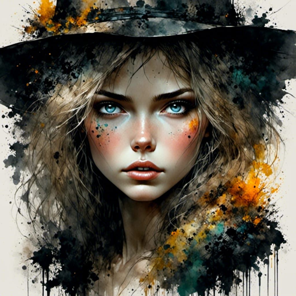 Impressionistic Painting of Beautiful Light-Haired Witch