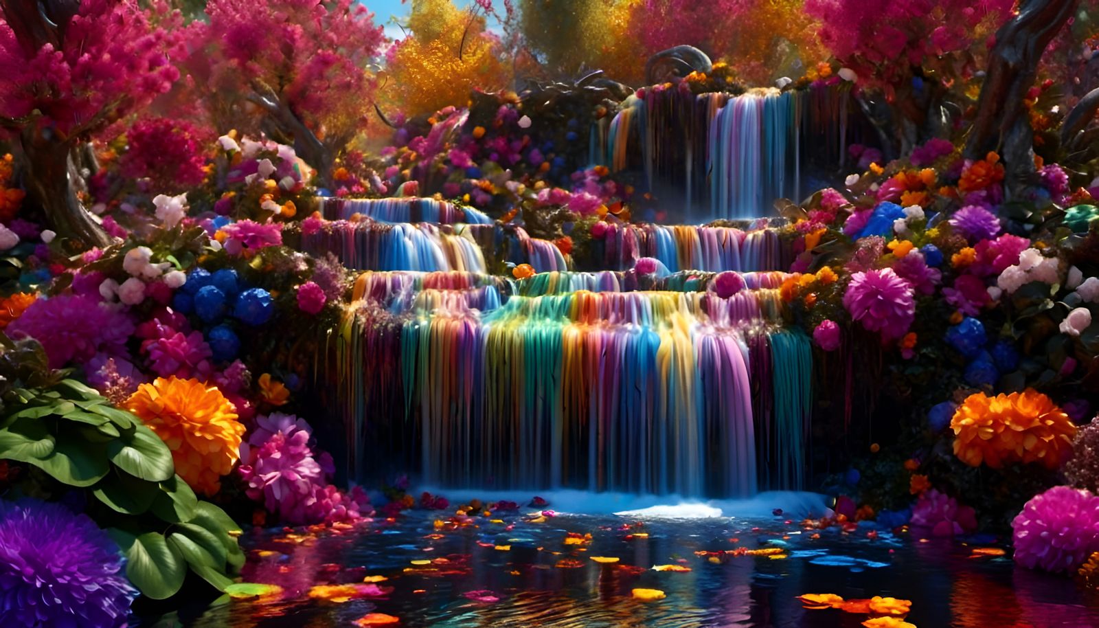 Multicoloured waterfall