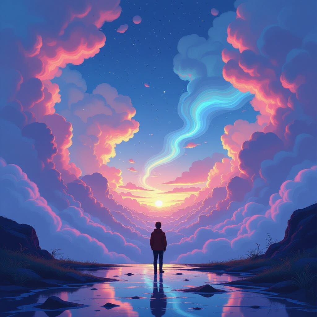 Surreal Dreamscape with Iridescent Colors