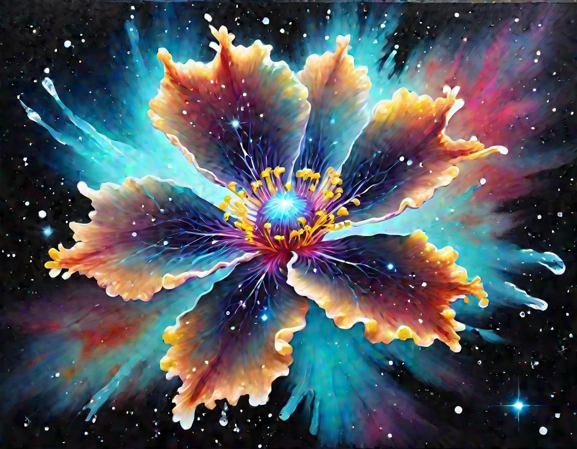 Galactic Nebula Flower Blossoms in Space: Digital Art