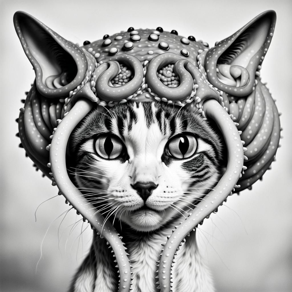 Monochrome Portrait: Tentacled Alien Cat