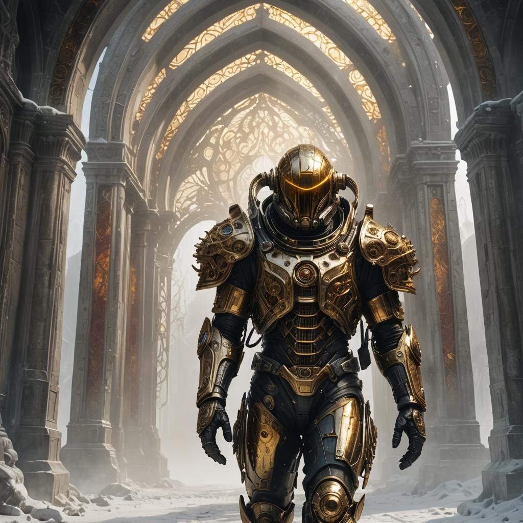 Biomechanical Astronaut in Stained Glass Armor