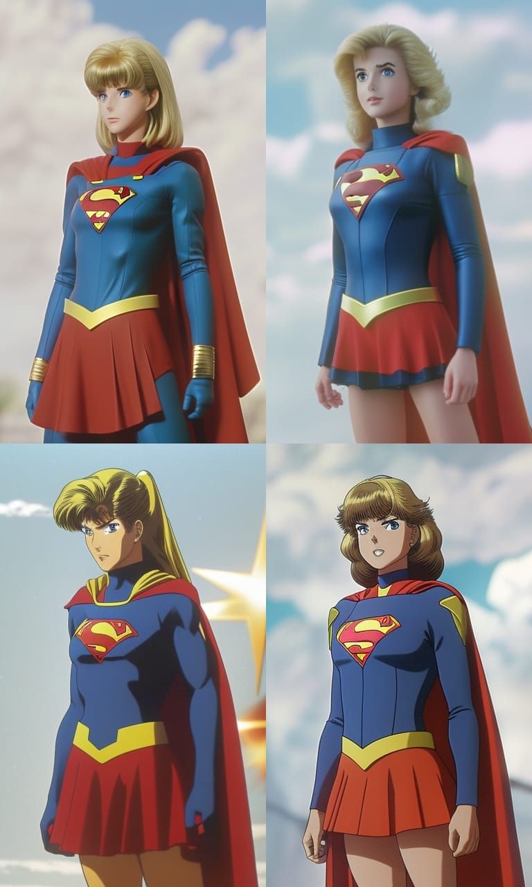 Supergirl in 80s Anime Style Illustration