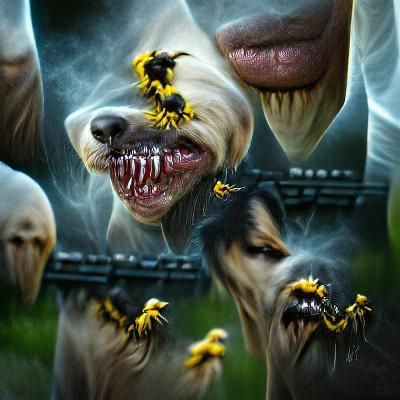 Dogs Shooting Bees, Digital Art by Rutkowski