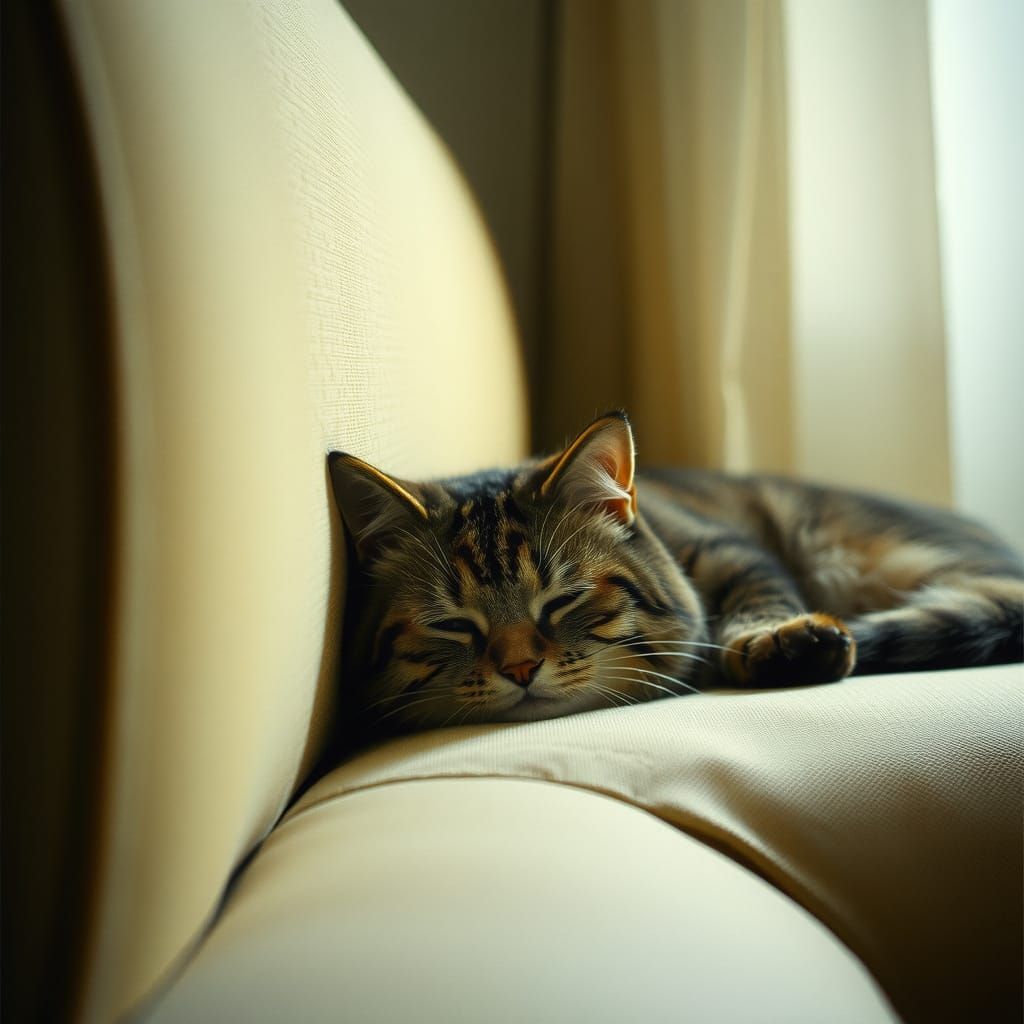 Cinematic Sleeping Cat Film Still