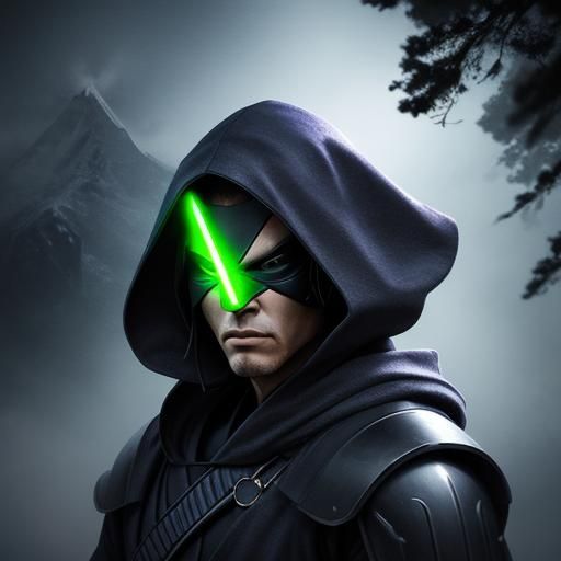 Jedi Ninja with Lightsaber Katana on Misty Mountain