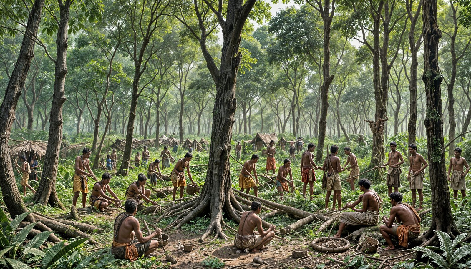 Indian Forest Tribe Working in a Dense Forest