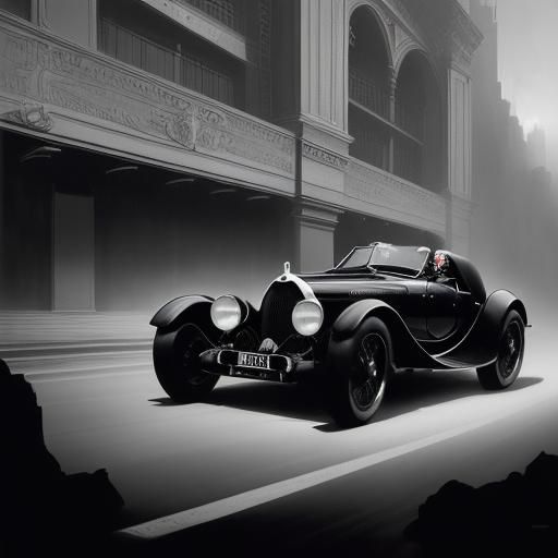 Karl Lagerfeld Drives Black Bugatti Atlantic in Comic Art