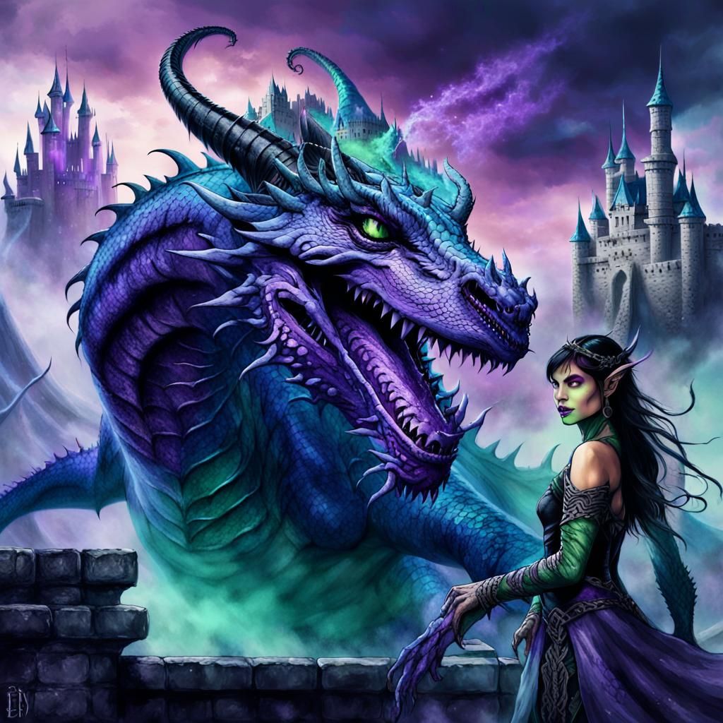 Evil Mist Dragon Stares at Elf Maiden