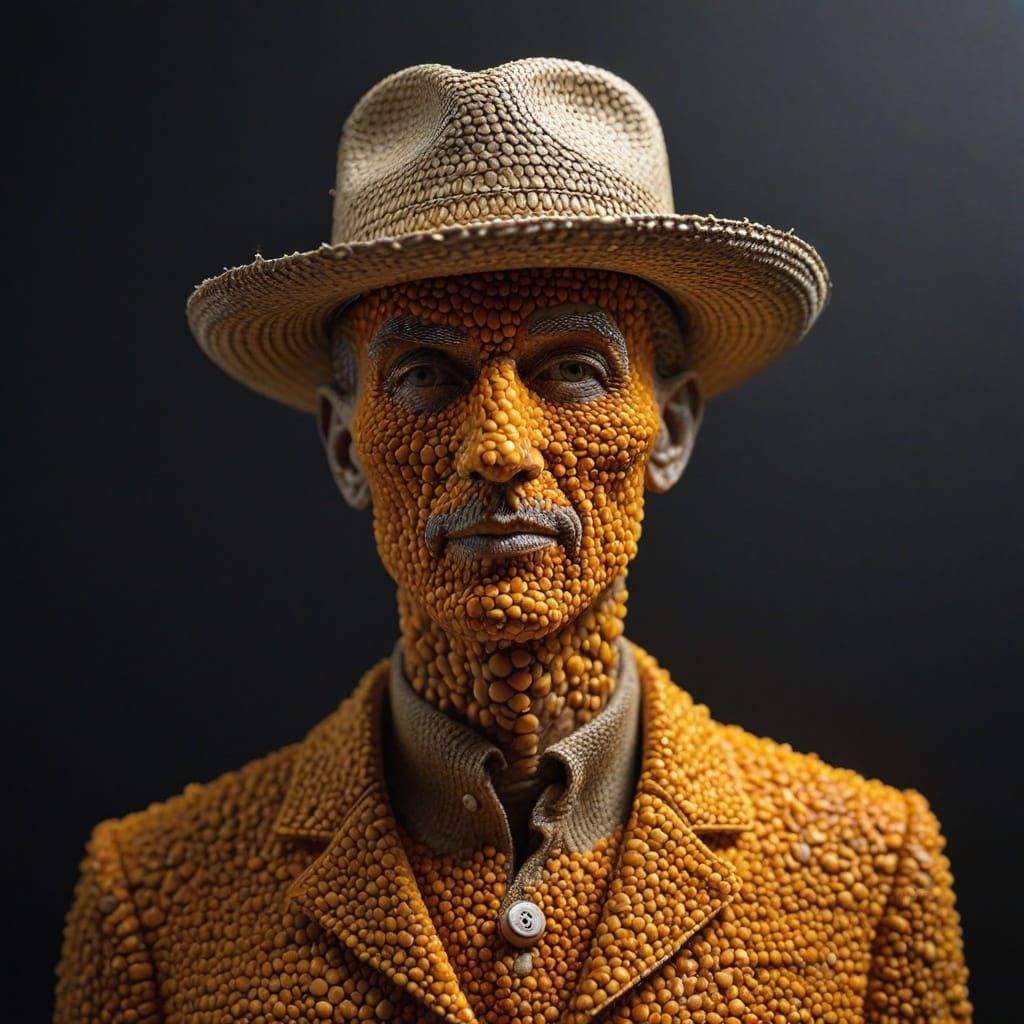 Millet Man Sculpture in Surreal Style