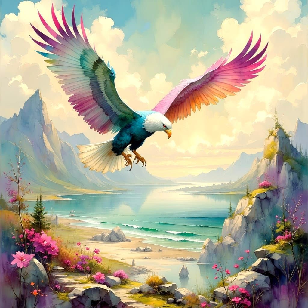 Pastel Metallic Landscape with Crinkled Textures