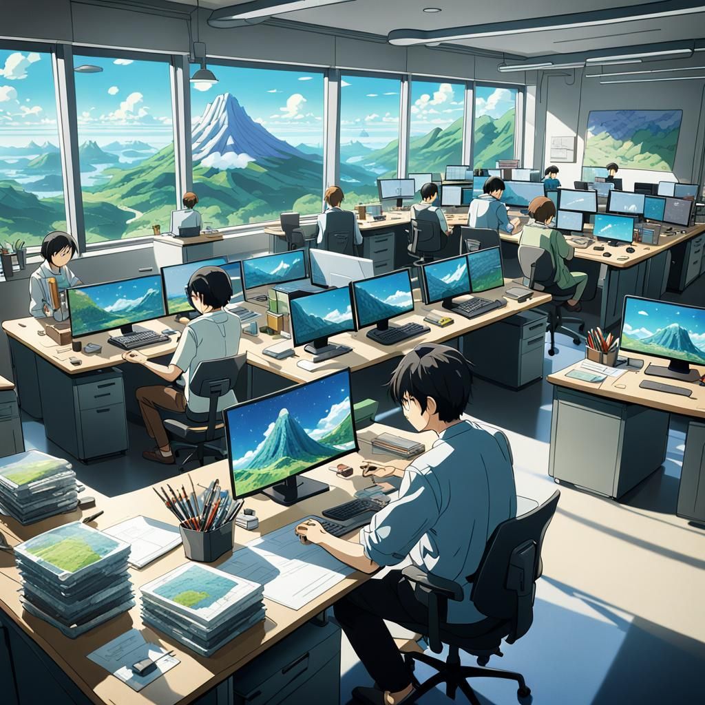 Geologists at Work in Ghibli-Inspired Office