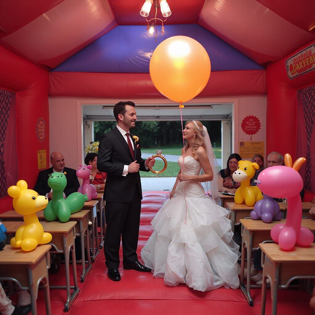 Surreal Bounce House Wedding with Balloon Animals