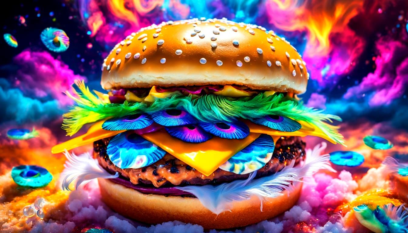 Surreal Cheeseburger Assembled from Unexpected Elements