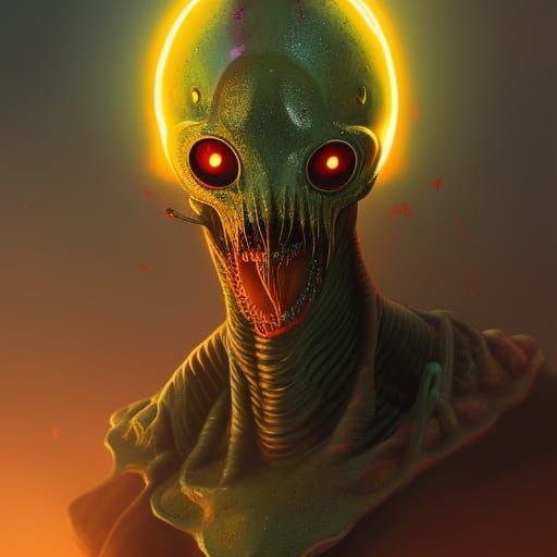Menacing Tentacled Martian Portrait with Glowing Runes
