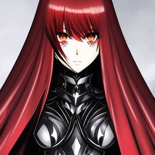 Anime Girl in Detailed Black and Red Armor
