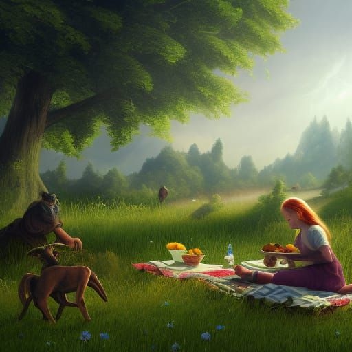 Picnic in a Meadow: Detailed Matte Painting