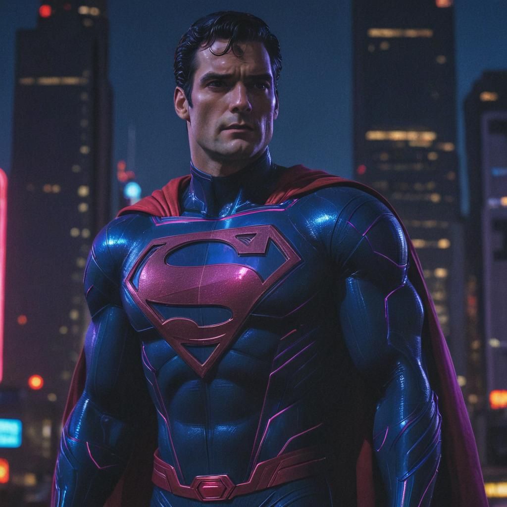Superman in Synthwave Retro Cityscape