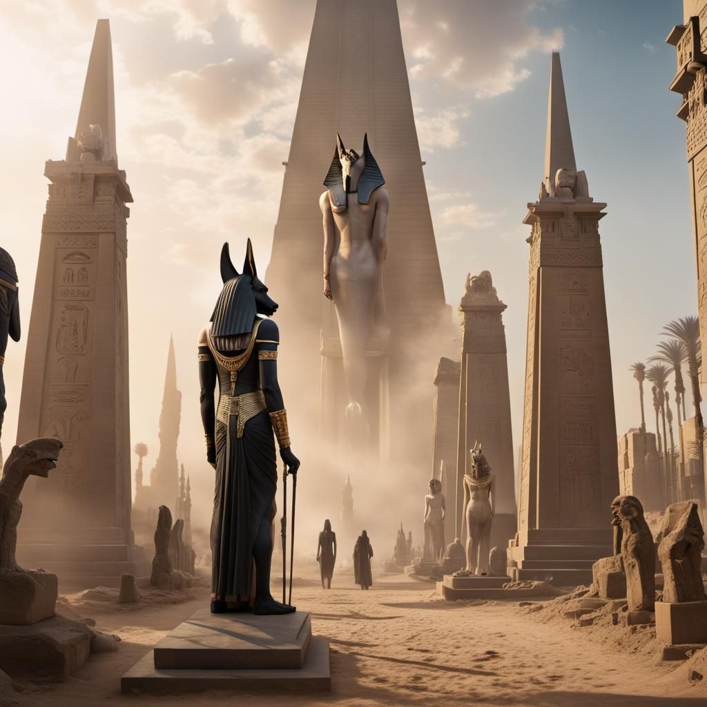 Steampunk Egyptian Necropolis with Anubis, Cinematic View