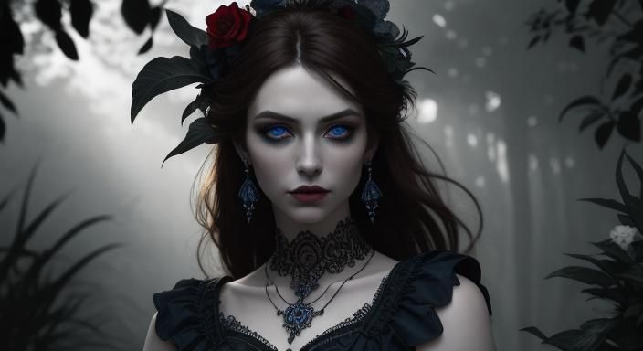 Elegant Gothic Girl Portrait with Piercing Blue Eyes