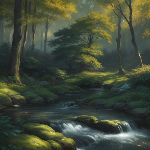 Serene Landscape Concept Art with Dappled Light