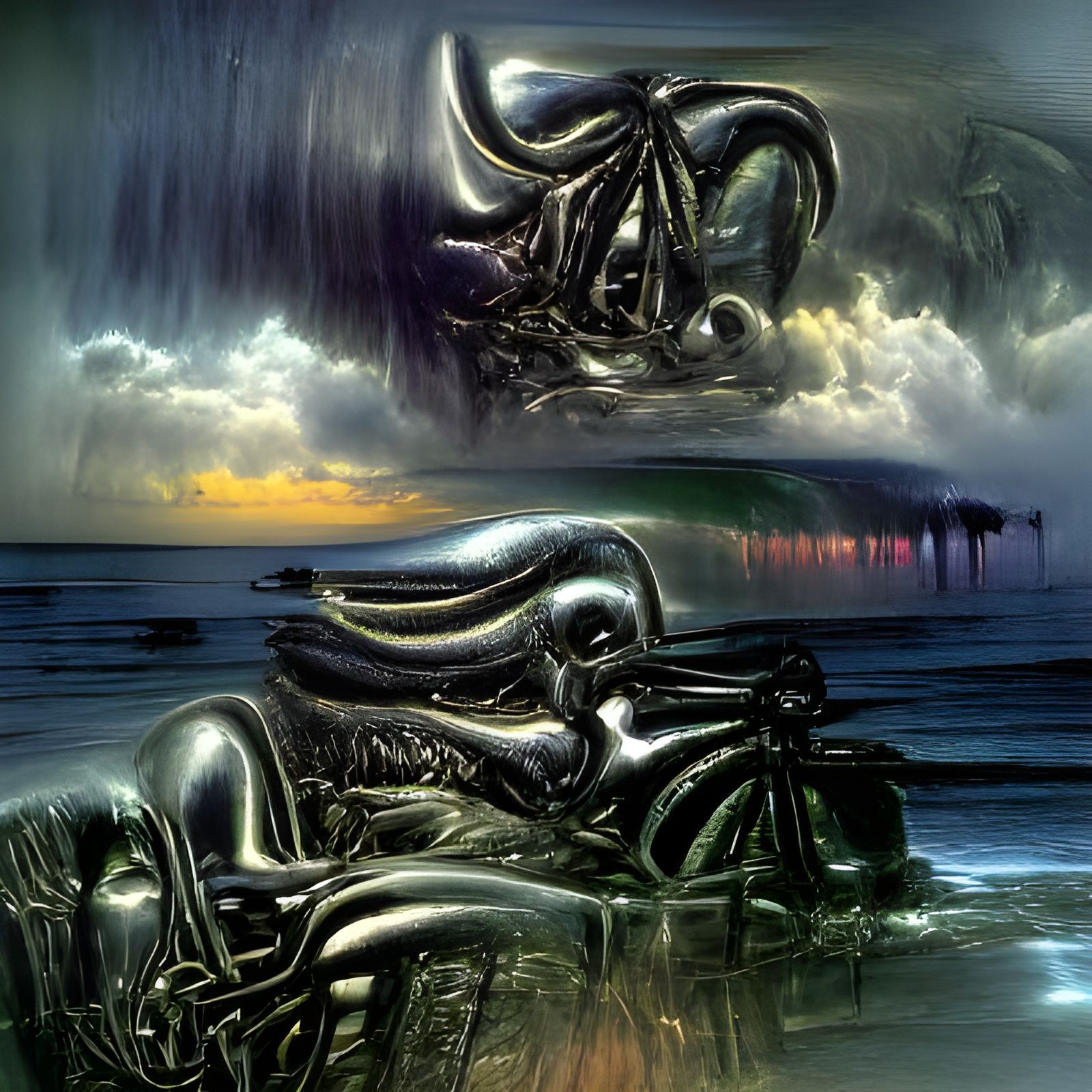 Oceanic Horror: Tentacles in Giger-Inspired Psychedelic Art