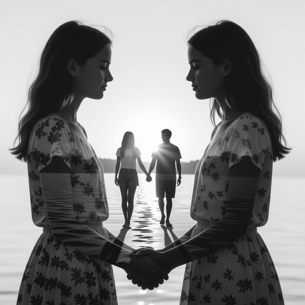 Double Exposure Portrait of a Young Woman with Memories