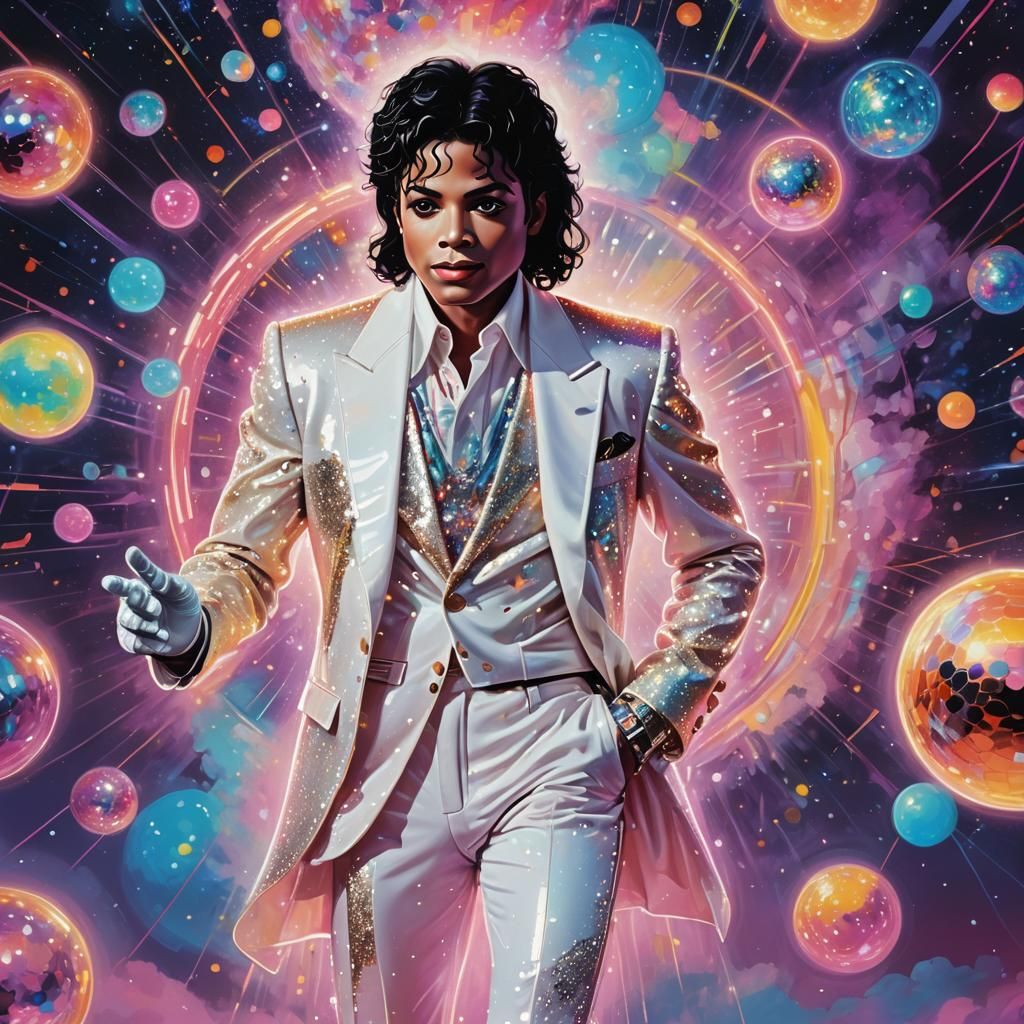 Michael Jackson in Neon Retro-Futurism: A Digital Painting