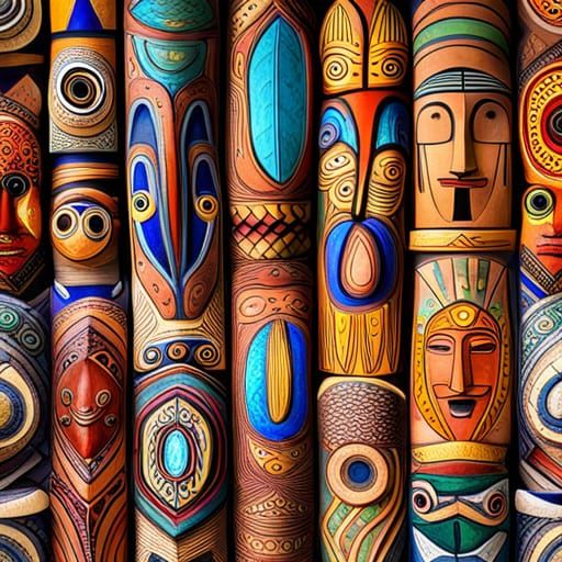 Elegant African Masks in Bold Watercolor Style