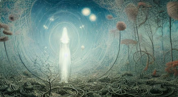 Eerie Ghost in Surreal Fairytale Landscape