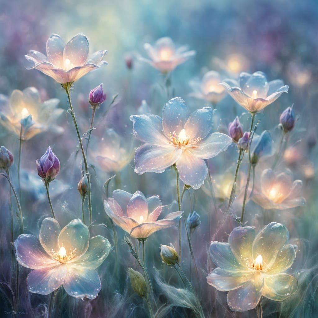 Glass Flowers in Pastel Hues, Ethereal Mist