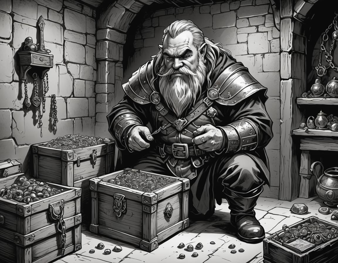 Dwarf Stealing Jewels in a Comic Book Style
