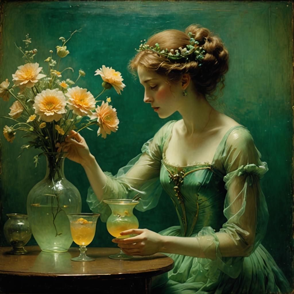 Ethereal Alchemist: A Tonalist Floral Still Life