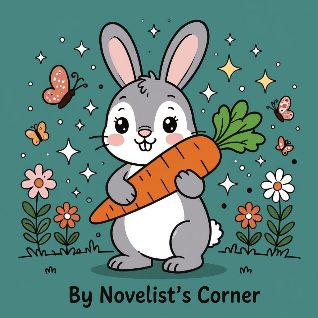 Adorable Cartoon Bunny Holding Carrot in Garden Coloring Pag...